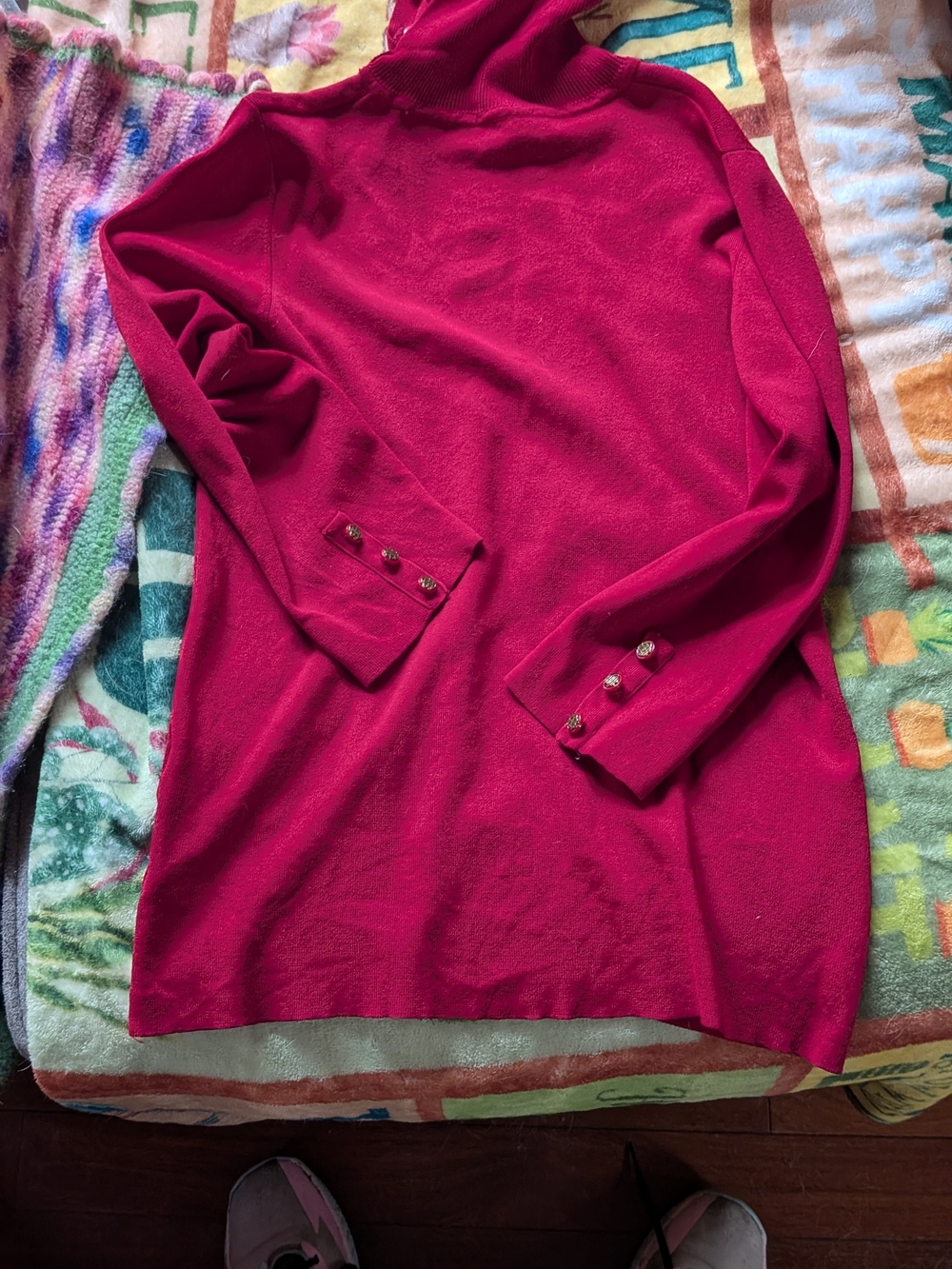 Bright Red  Long Sleeve Tunic with Button Cuffs